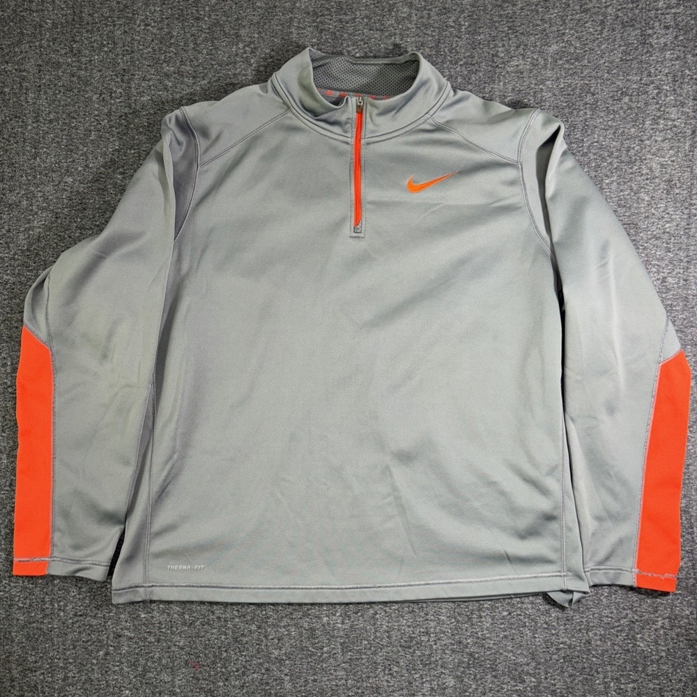Nike Therma Fit 1/4 Zip Pullover Mens XXL Gray & Orange Athletic Sweatshirt